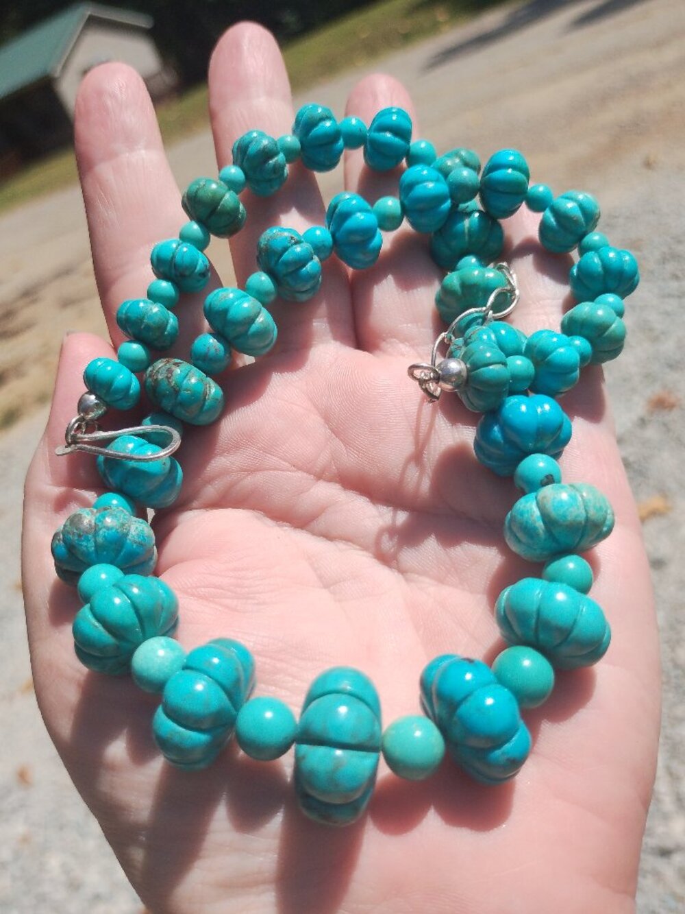 Jay King DTR mine finds blue carved Turquoise necklace925 Sterling Silver Chunky